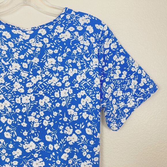 Auselily Women's NWT V-Neck Maxi Fit & Flare Dress Size S-M Blue White Floral - Picture 4 of 7